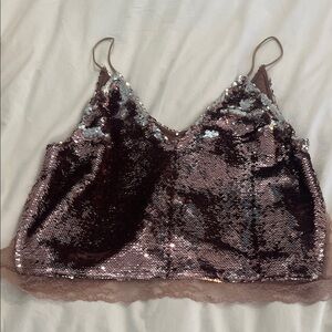 Free People Sequin Camisole in Brown and Silver